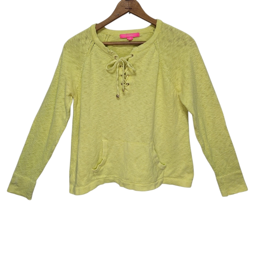 Lilly Pulitzer Women’s Sweater Size L Yellow Lightweight Pullover Coastal Resort